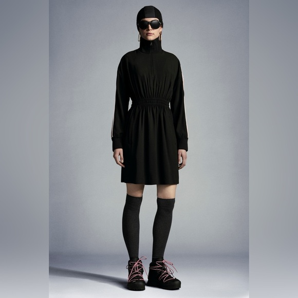 Moncler Envers Satin Black High Neck Zip Longsleeve Dress Italian Size 38 EU - Picture 3 of 13